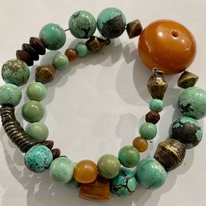 Southwest Amber & Turquoise stretch bracelet